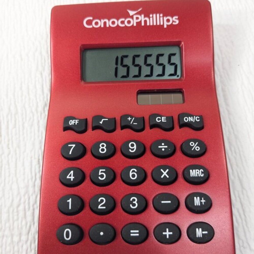Conoco Phillips calculator red metal promotional item conocophillips clear back - Picture 9 of 9